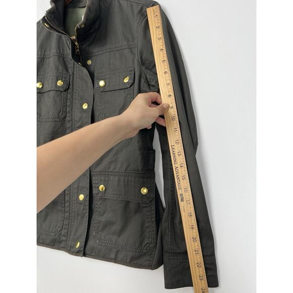 J Crew Factory Womens XS Resin Coated Twill Field Utility Jacket Green Zip Front - Picture 7 of 11